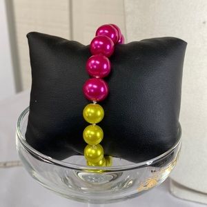 Funky two tone hot pink and yellow bead bracelet